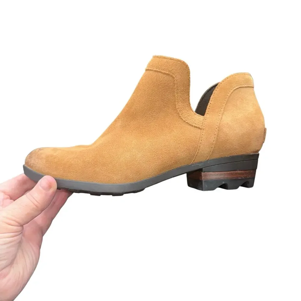 Sorel Emelie Chelsea Camel Suede Ankle Boots Size 8 Waterproof Leather Booties